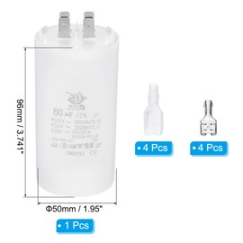 PATIKIL CBB60 60uF Run Capacitor,1 Pcs AC450V 4 Pin Double Insert with Sheath Spring, White