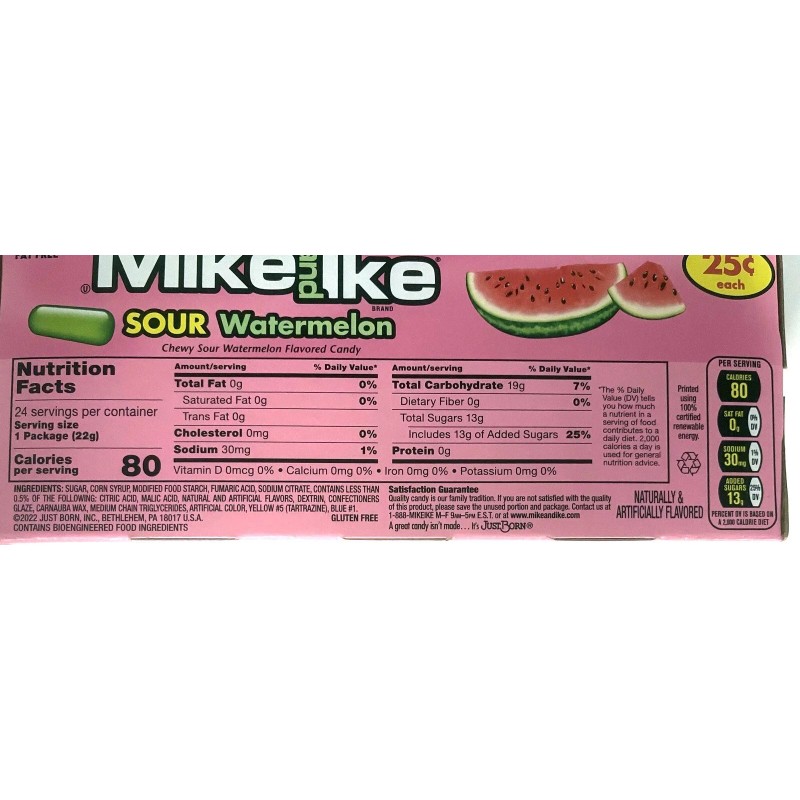 Mike and Ike Sour Watermelon Fruit Chewy Candy Box 24