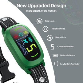 FAFAFROG Dog Bark Collar for Large Medium Small Dogs, Rechargeable Smart Bark Collar, Anti Barking Training Collar with 5 Adjustable Sensitivity Beep Vibration (Green)