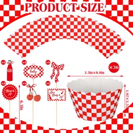 Hushee 72 Pcs She's Ready to Pop Baby Shower Decorations Include Cupcake Toppers and Paper Baking Cups Retro Soda Cupcake Picks and Liners White Red Party Decoration for She's Ready to Pop Baby Shower