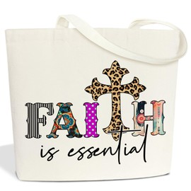 Faith Cross Canvas Tote Bag Church Bag, Christian Gifts Appreciation religion Inspirational Gifts for Ladies Wife Girlfriend Mother Coworker, Shopping Reusable Grocery Bags Bible Bags for Women -08