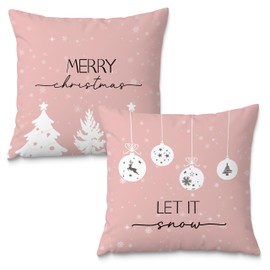 Fuasei Pink Christmas Pillow Covers 18x18, Let It Snow Snowflake Christmas Tree Pillow Covers, Pink Christmas Decor, Christmas Decorations for Couch Sofa Living Room Bedroom Decor, Set of 2