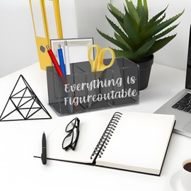 URLLUAE Everything is Figureoutable Acrylic Pen Pencil Holder Organizer for Office Desk Accessories, Inspirational Gifts Pen Holder for Desk, Encouragement Gifts for Women Men Pencil Holder