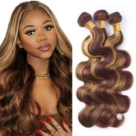 CnumGunm Honey Blonde Bundles Human Hair Reddish Brown Body Wave 3 Bundles 16 18 20 inch P27/33 Human Hair Bundle 300g