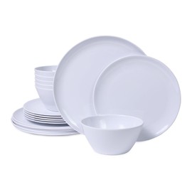 Yinshine Melamine Dinnerware Sets - 18pcs Melamine Plates and Bowls Set for Indoor Outdoor Use, Dishes Set for 6, Dishwasher Safe, White