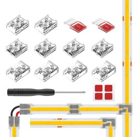 BTF-LIGHTING 10pcs 2PIN 10mm Transparent Connector Kit Strip-to-Strip Strip to Wire T-shaped Connector with Fixed Clips for FCOB SMD Plain LED Strip Solderless Connection