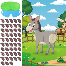 Pin The Tail on The Donkey Party Game with 48 Pcs Tails for Kids Birthday Party Decorations, Carnival Circus Party Supplies
