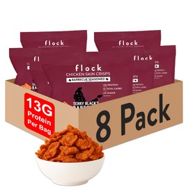 Flock Keto Chicken Skin Chips | Terry Black's BBQ Flavor | Low Carb, High Protein, Gluten-Free Chicken Crisps, Keto Snack, Low Carb Chips, Protein Crackers, Diet Snacks, 8-Pack (1oz)