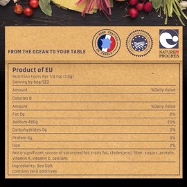 L'Artisan Saunier French Salt Organic - Fine - Mineral-Rich, Sun-Dried, Unrefined, Hand-Harvested - 100% Natural - Pure Gourmet Flavor - French Sea Salt (7 oz)