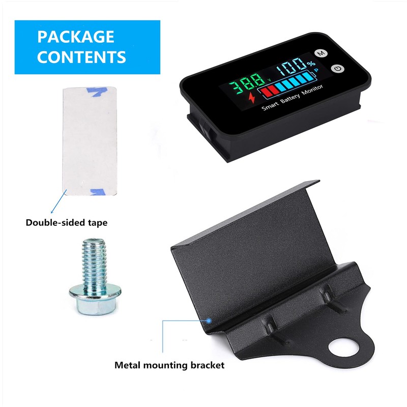 IPX7 Waterproof Battery Monitor with Bracket 7-100V,12v 24v 36v 48v