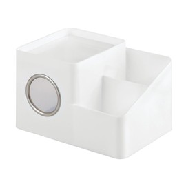 iDesign Facial Tissue Box Cover and Storage Caddy for Bathroom Vanity Countertops - White/Matte Satin
