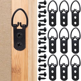 Mxxipp 30pcs D-Ring Picture Hangers, Extra Large Strap Hanger with Screws Kit, 2 Holes Hanging Hardware for Hanging Picture Photo Frame- Black (10 Sets)