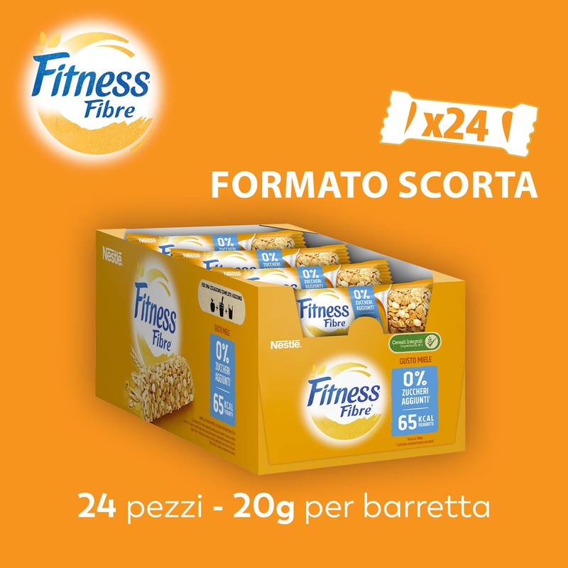 FITNESS Fiber Honey Barrette Cereali Integrali gusto Miele, 24 Barrette