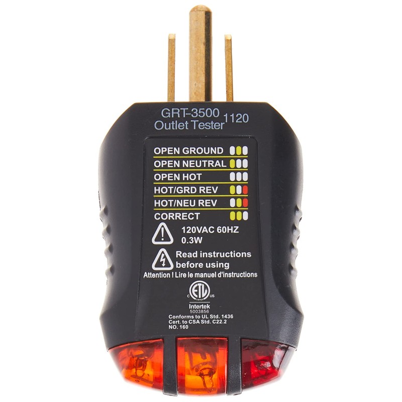 Gardner Bender GRT-3500 Outlet Receptacle Tester & Circuit Analyzer, Indicates