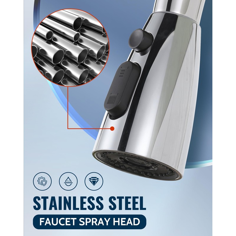 Kitchen Faucet Head Replacement:Stainless Steel Spray Head,3 Modes Pull Out