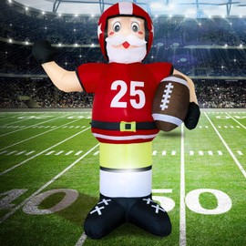DearSun 8FT H Christmas Inflatable American Football Santa,Blow Up No.25 Rugby Santa Player with Build-in LED Lights, Christmas Inflatable Santa for Yard Lawn Garden Outdoor Indoor Xmas Party Decor