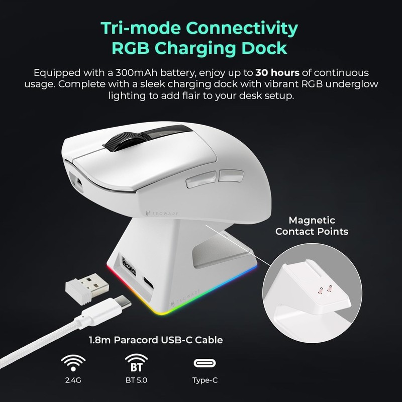 TECWARE EX1 Lightweight Gaming Mouse | 26K DPI Wireless Mouse