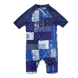 BONVERANO Baby Boy UV Swimsuit UPF 50+ Sun Protection S/S One Piece Kids Sunsuit Zipper (Dark Blue, 18-24 Months)