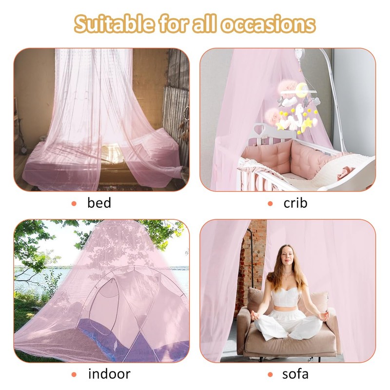 FFTANXS Mosquito Net Canopy, Pink, Size W 413.4" x L