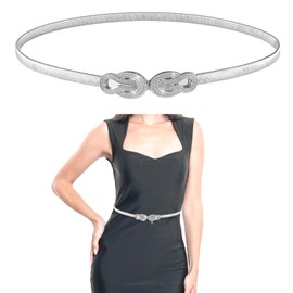 Amaxiu Elastic Skinny Waist Belt for Women, Metal Thin Belt Versatile Stretch Chain Belt Women Dress Belts Silver Ladies Belt(Silver)