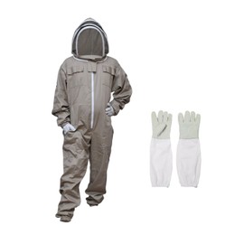 MS Bee Suit Cotton Beekeeper Suit with Fencing Veil One Pair Gloves (Large, Beige)