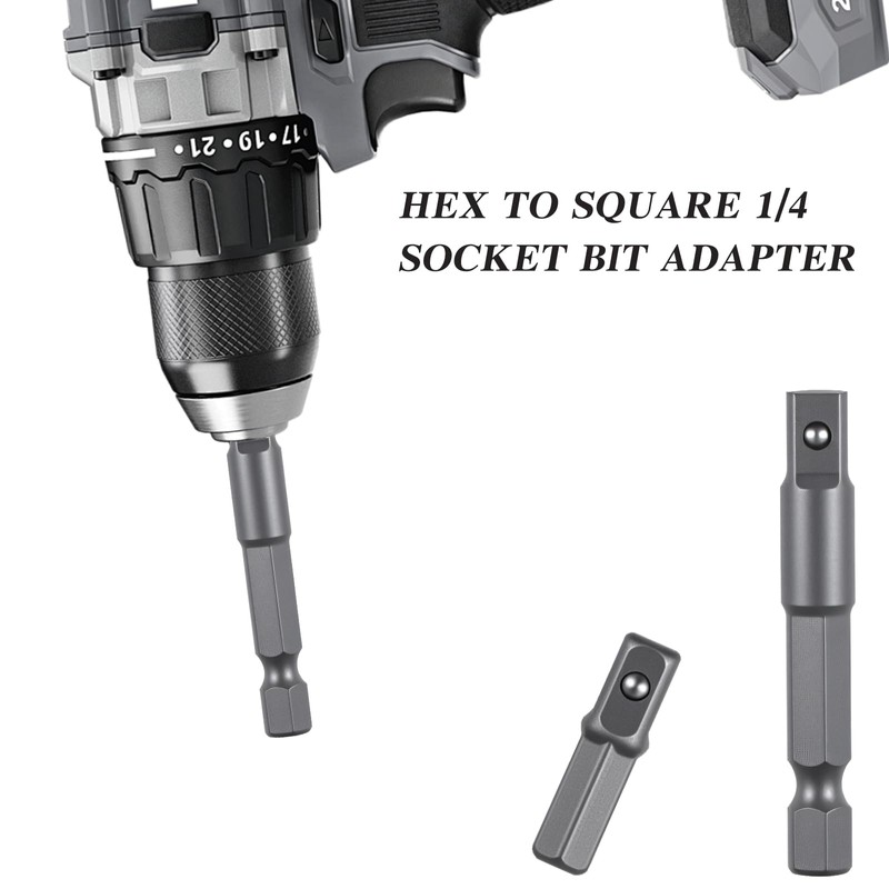4 Pack 1/4 Hex to 1/4 Square Socket Adapter, Drill