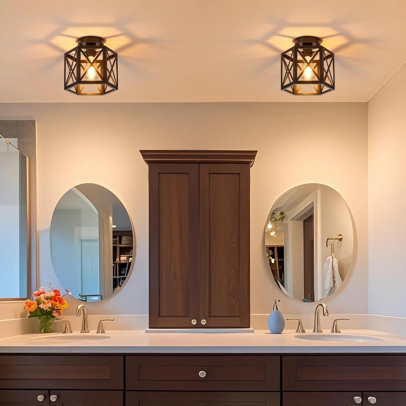 XSDeTu 2 Pack Farmhouse Semi Flush Mount Ceiling Light, Industrial