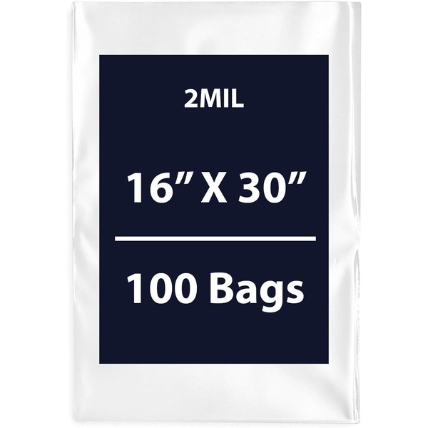 Multiple Sizes Clear Flat Poly Bags, 2Mil 16" X 30"