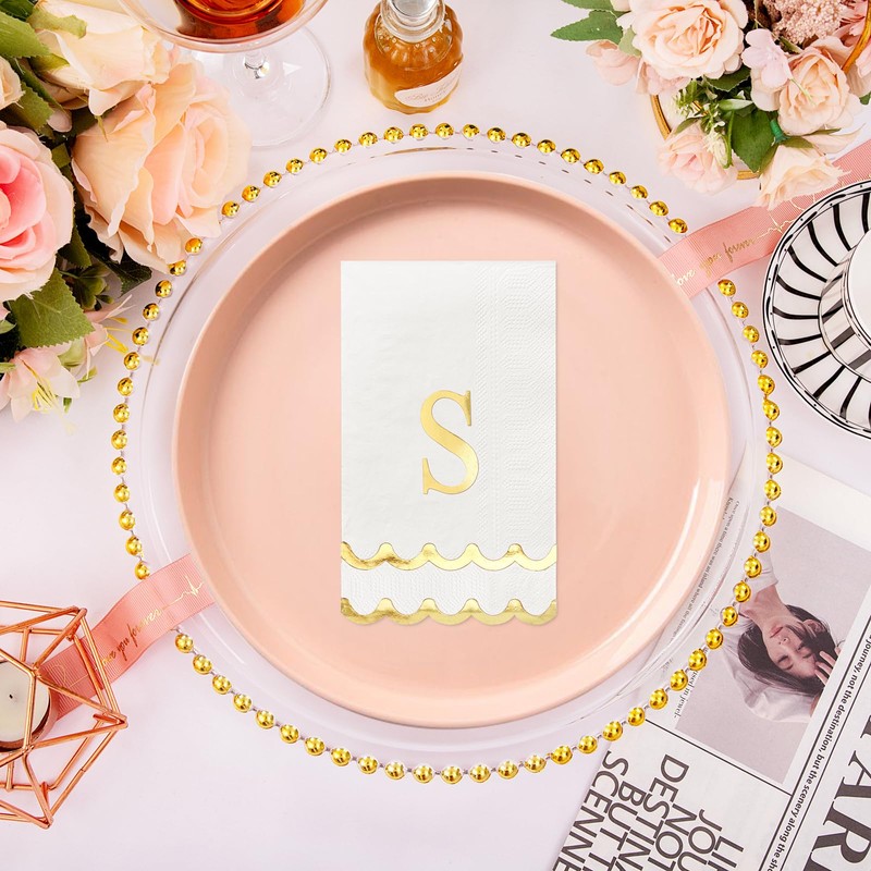 50 Pcs Scalloped Disposable Hand Towels Monogrammed Decorative Paper Napkins