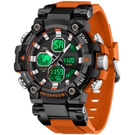 findtime Relojes para Hombres Watches for Men Orange Mens Watches Waterproof Military Tactical Sport Running Digital Analog Stopwatch