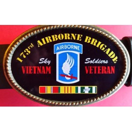 Vietnam Veteran 173rd AIRBORNE BRIGADE  Epoxy Buckle & Black Bonded Leather Belt