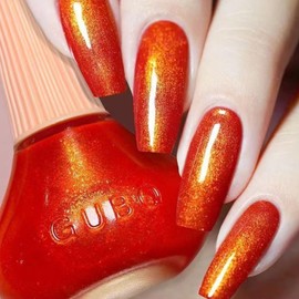 COSMOO Gold Red Shimmer Nail Polish, 12ml Quick Dry Nail Lacquer for Nail Art Varnish, 0.41 fl oz