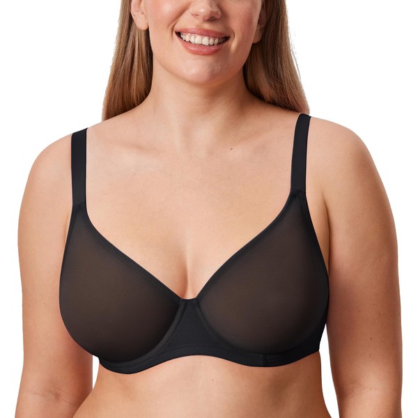 DELIMIRA Women's Soft Mesh Underwired Bra for Large Chest Transparent