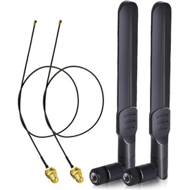 WiFi Antenna, Wireless LAN Antenna, 6dBi 2.4GHz 5GHz 5.8GHz High Sensitivity Dual Band Set of 2 with MHF4/IPEX4 Antenna Cable Movable (Black)