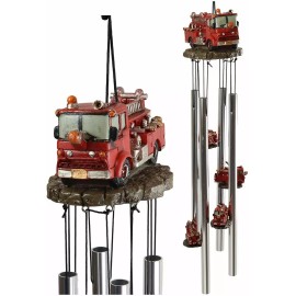 Ebros Red Fire Engine Truck Model Resonant Relaxing Wind Chime Patio Garden