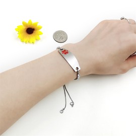 Yongxu Adjustable Health Alert Bracelet Cubic Zirconia Emergency Medical Alert ID Band for Women - Medical Information & Health Status in Crisis Wristband