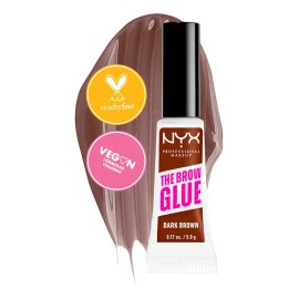 NYX Professional Makeup, The Brow Glue, 5gr. Tono: Dark Brown. Gel fijador de cejas, 16 horas de duración, no pegajoso, sin transferencias, resistente al agua y sin residuos