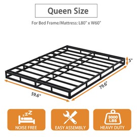 Snaye Queen Box Spring Bed Base 5 Inch, 3000lbs Heavy Duty Box Spring Queen Size Metal Mattress Foundation, Tool-Free Easy Assembly, Noise Free