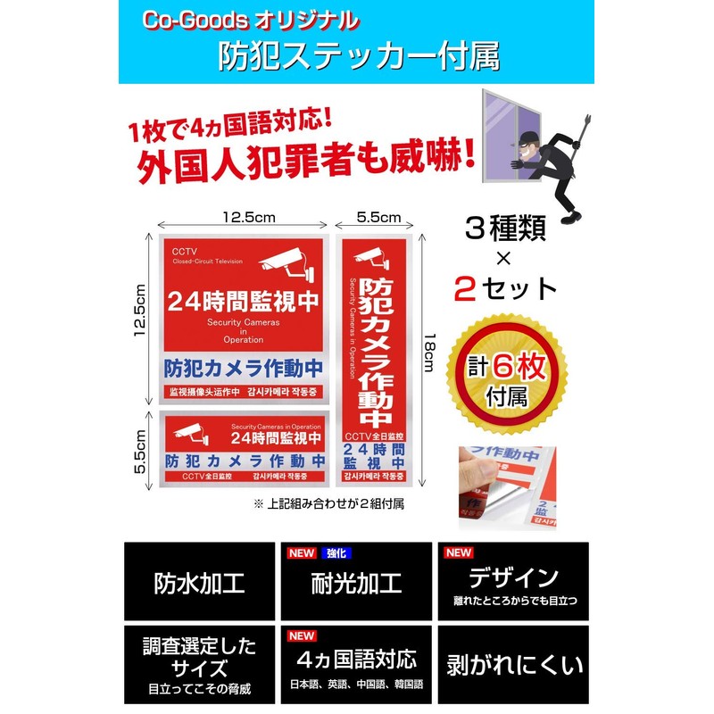 Co-Goods Dummy Camera, Mounting Bracket, Security Sticker, Full Set, Security