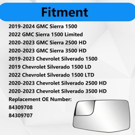 Leolarmen Driver Side Heated Mirror Glass Compatible with 2019-2023 Chevy Silverado 1500/2500HD/3500HD GMC Sierra 1500/2500HD/3500HD, Rear View Left Convex Mirror for 84309708 84309707