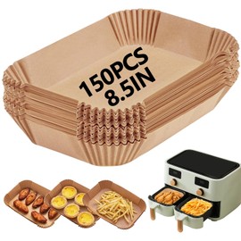 150 Pack 8.5x5.5" Air Fryer Liners, Parchment Paper Sheets for Air Fryer Dual Basket, Non-Stick, Disposable, Unbleached, Heat Resistant, Fits 3-6 QT Air Fryers, Oil-Free & Healthy Cooking.