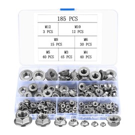 185pcs Hex Flange Nuts Set, Carbon Steel Serrated Lock Nuts Assorted, Serrated Flange Hex Nuts, Nuts For Furniture, Wood, Metal, Automotive, Mechanical Stop Fasteners(M3/4/5/6/8/10/12)