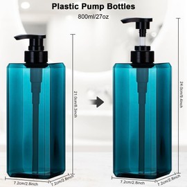 Yebeauty Pump Bottle Dispenser, 27oz 800ml Empty Plastic Shampoo Pump Dispenser Shower Soap Dispenser Refillable Liquid Containers for Conditioner Body Wash, Bathroom Kitchen, 2 Pack Sea Blue