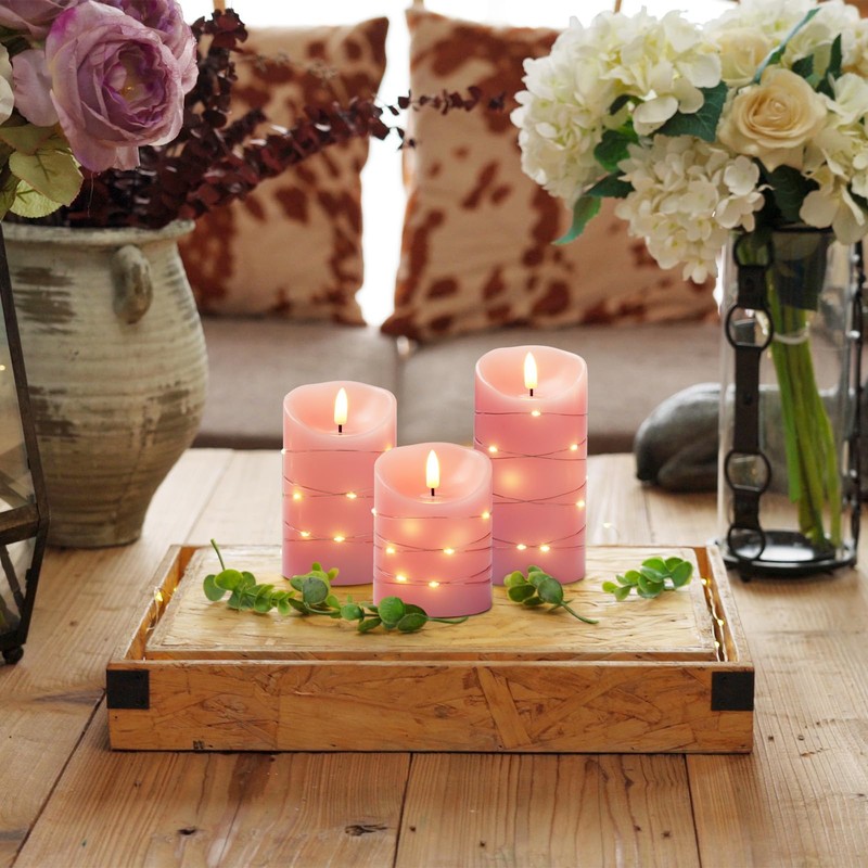 Homemory Flameless Candles with String Lights, 3 Pack Embedded Fairy