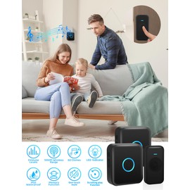 FOVKSUC Wireless Doorbell,Classroom Doorbell, with 60 Chimes 5 Levels Volume and LED Flash,1000ft Range 1 Mini Waterproof Button+2 Receivers Door Bell for Home Office Room Hospital