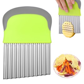 Crinkle Cutter for Veggies, Waffle Fry Cutter for Potatoes, Stainless Steel Potato Blade, French Fry Crinkle Cutter, Crinkle Cut Knife for Potatoes Carrots Cucumbers Tomato(green)