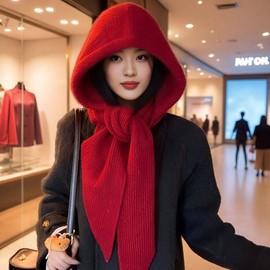 Korean Style Boucle Balaclava Lengdu Women's Warm Knit Hat and Scarf All-in-One One Size / Soft Cream 3ea