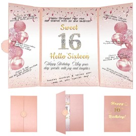 Wjytddpu Sweet 16 Birthday Decorations,Rose Gold 16th Happy Birthday Alternative Signature Guest Book 18" x 12",16th Years Old Birthday Gifts for Girls,16th Birthday Party Decorations Supplies
