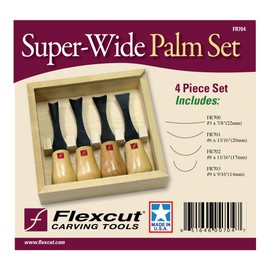 Flexcut 4-pc Super-Wide Format Palm Set, Includes #3 x7/8 inch, 6 x 13/16 inch, 8 x 11/16 inch and #9 x 9/16 inch. (FR704)