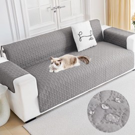 ENVEHUG Loveseat Sofa Cover for 2 Cushion Couch Water Resistant Slipcover Furniture Protector Washable Couch Cover with Non Slip and Elastic Straps for Kids Dog Cat Pet (Grey, 104x76)